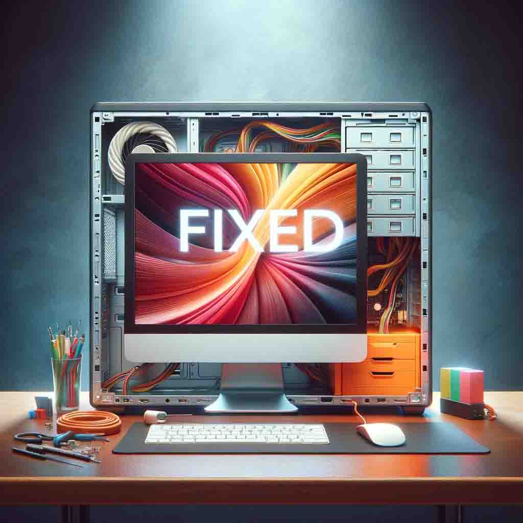 Here is an image of a fixed computer, depicted in a clean and organized workspace, emphasizing the computer's restored functionality and readiness for use.