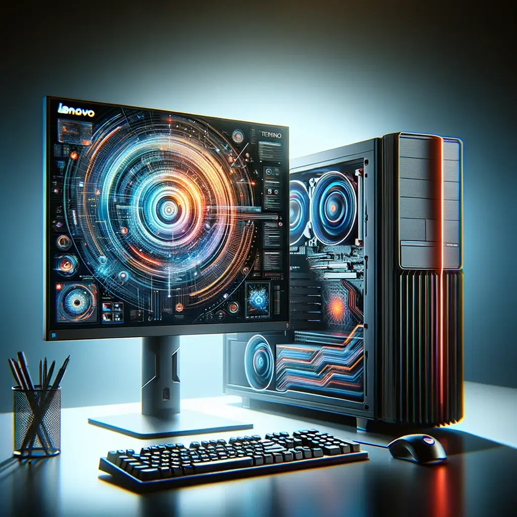 The high-quality image of a Lenovo desktop workstation has been created, highlighting its powerful performance capabilities and robust design, set against a sleek, professional background.