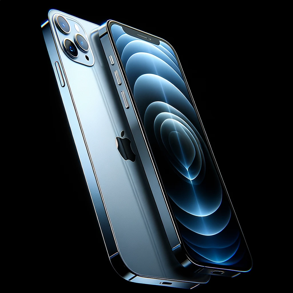 Here's another illustration of an iPhone 12, showcasing the device from a different angle with a focus on its elegant design and premium feel.