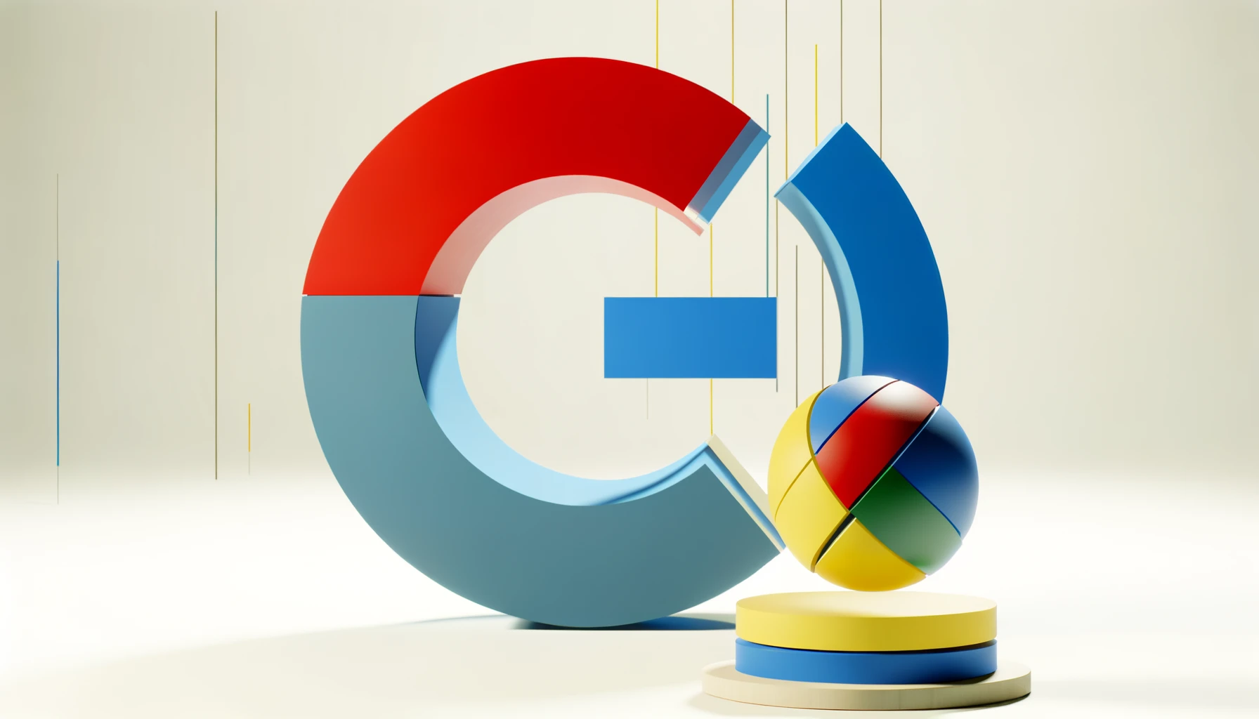 The images above present a 3D stock representation of Google's brand essence, featuring a minimalist and modern aesthetic with Google's iconic primary color scheme.