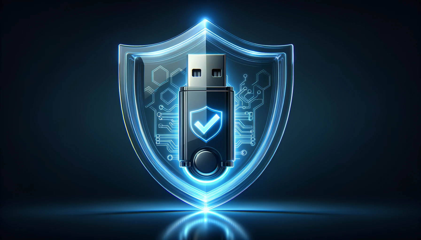 The image above visually represents the concept of data protection, featuring a USB drive securely encased within a glowing, transparent shield against a dark background, symbolizing advanced cybersecurity measures safeguarding digital data.