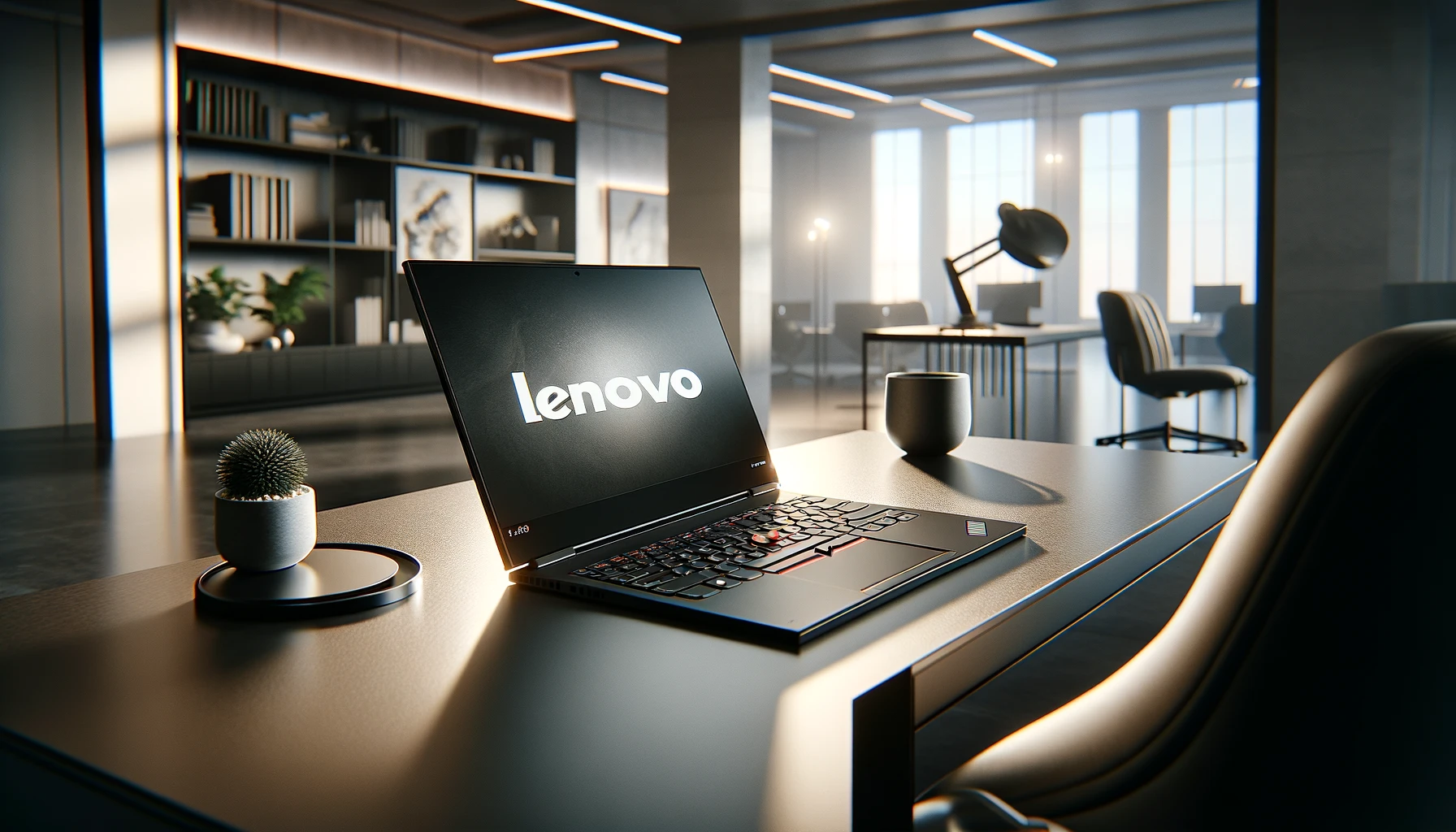 The image above features a 3D stock photo showcasing a Lenovo computer setup in a modern office environment, highlighting the brand's dedication to delivering professional computing solutions within a sophisticated workspace.