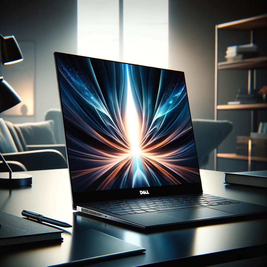 A sophisticated Dell XPS 13 laptop on a desk, featuring an almost borderless InfinityEdge display and sleek design, highlighting its premium build and powerful performance.