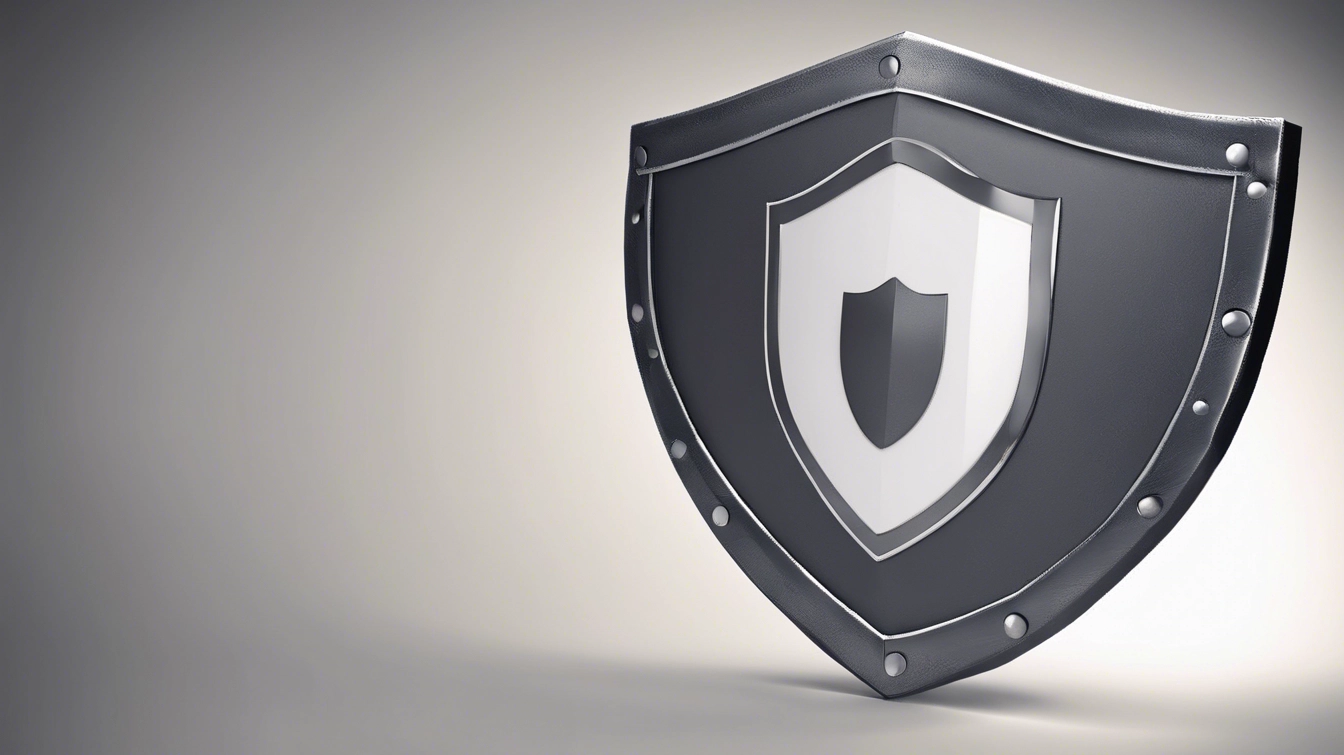 An image of a robust, metallic shield centered against a contrasting simple background. The shield is intricately designed with embossed details, radiating strength and protection. Its surface reflects a subtle sheen, indicating its resilience and durability. This symbol of defense is a metaphor for security and safeguarding, evoking a sense of safety and invulnerability against threats and dangers.