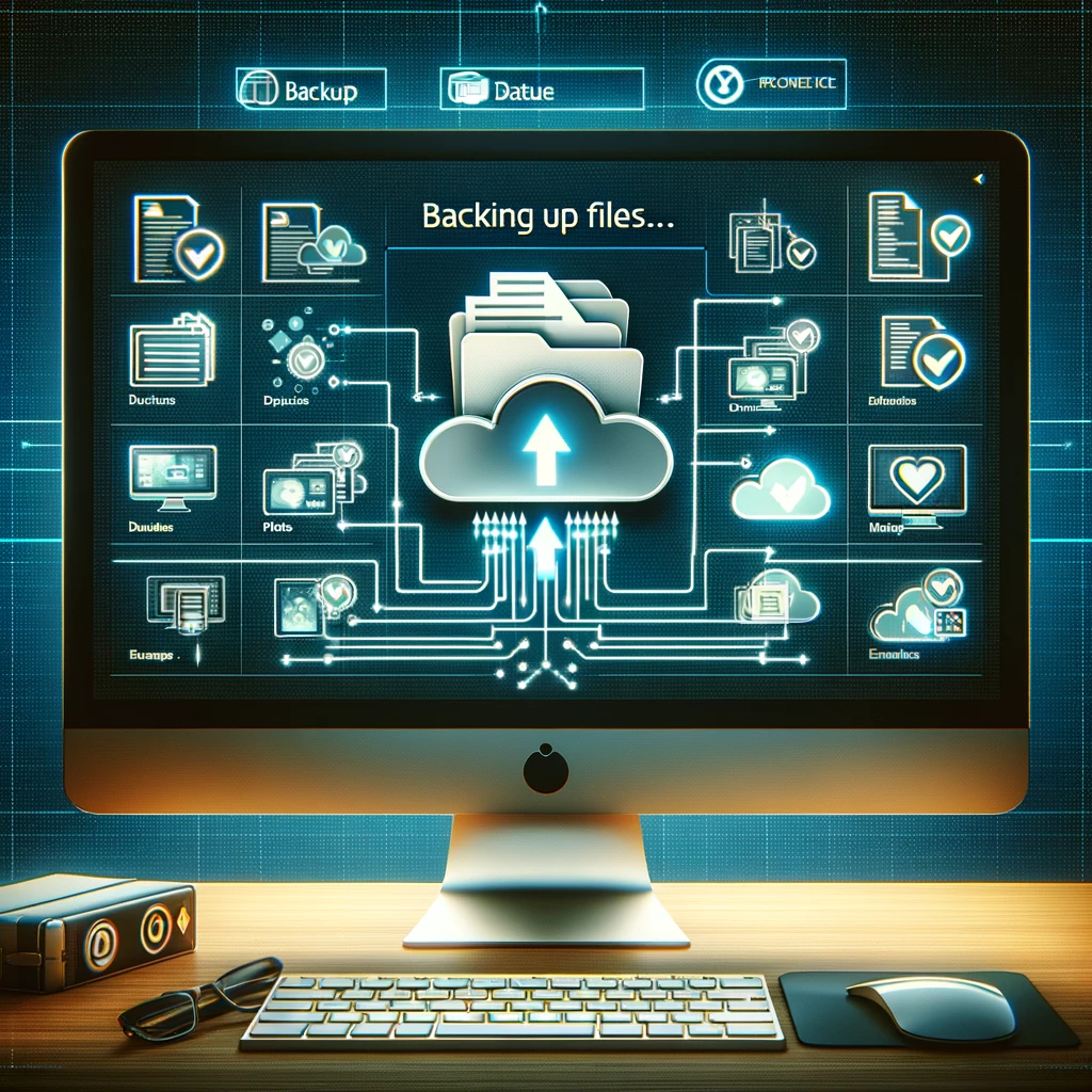 an image depicting the process of data backup on a computer, showcasing a backup software interface with a progress bar and a visual representation of data being securely transferred to cloud storage, emphasizing the critical role of data backup in protecting against loss.