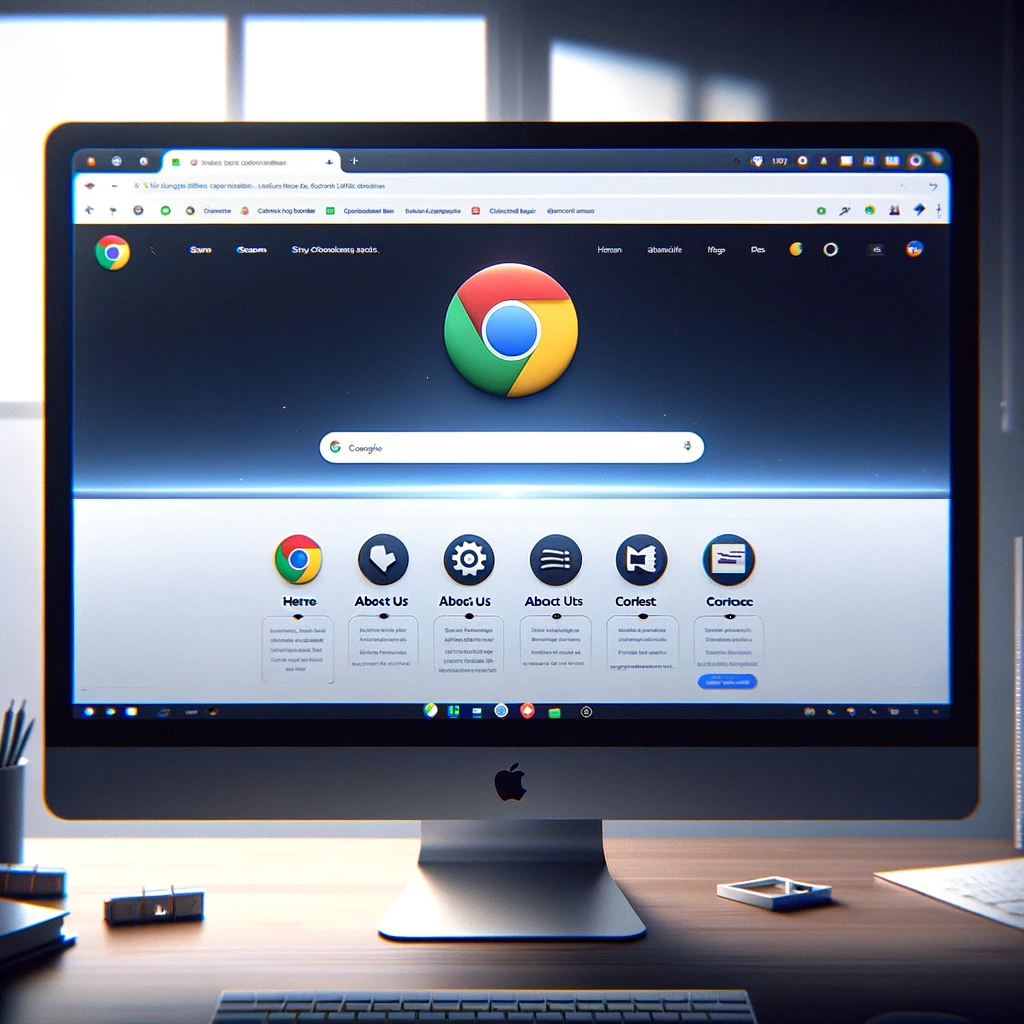 The image created showcases the Google Chrome browser interface on a computer screen, featuring a search bar, open tabs with generic webpage titles, navigation buttons, and the iconic Google Chrome logo. This visualization captures a typical user's computer workspace with the Chrome browser in use.