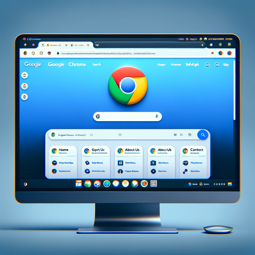The image created showcases the Google Chrome browser interface on a computer screen, complete with a search bar, open tabs with generic webpage titles, navigation buttons, and the iconic Google Chrome logo. This visualization captures a typical user's computer workspace with the Chrome browser in use