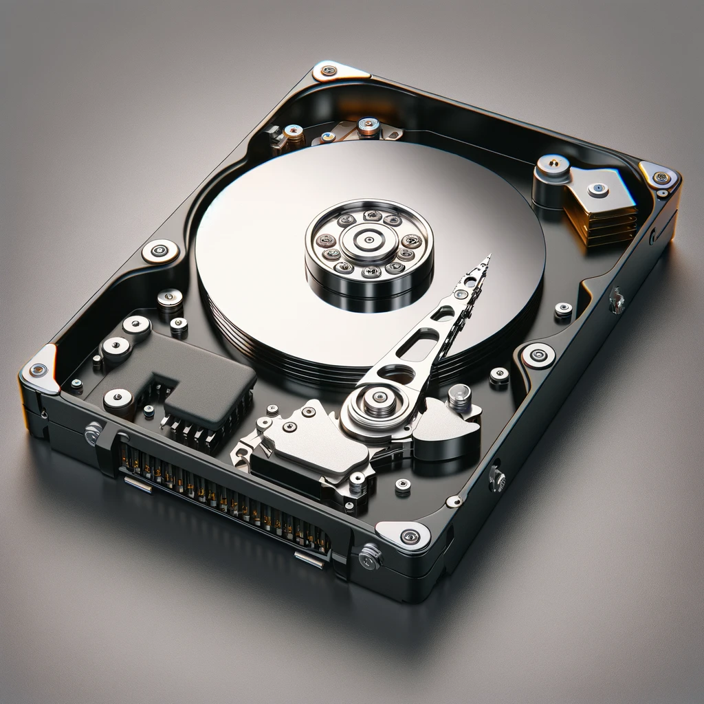Alt text: A close-up view of an open computer hard drive displaying its internal components, including platters and the read/write head, highlighting the intricate details of the technology.