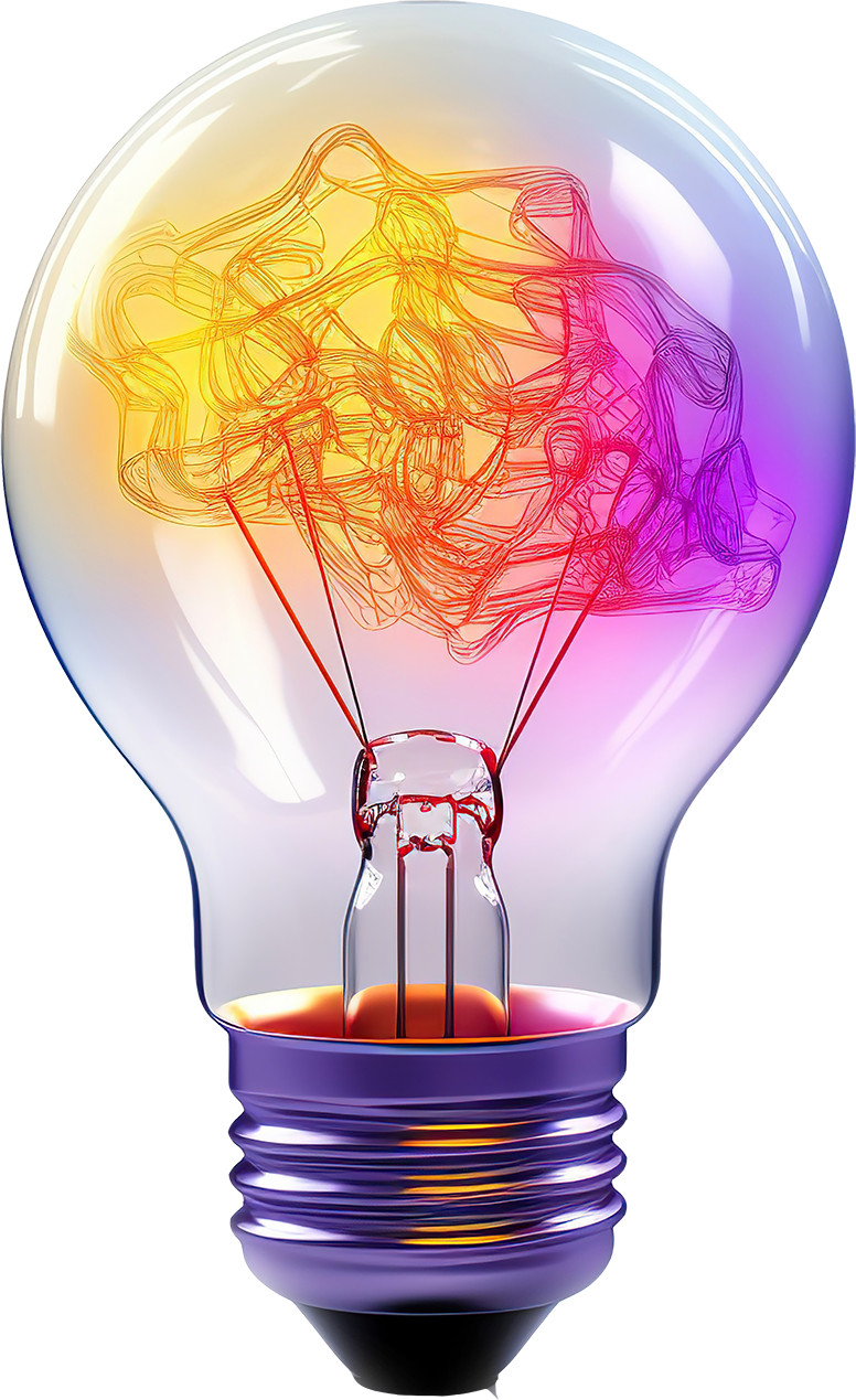 "Vibrant image of a light bulb glowing brightly with a spectrum of colors radiating from it, symbolizing creativity and innovation."